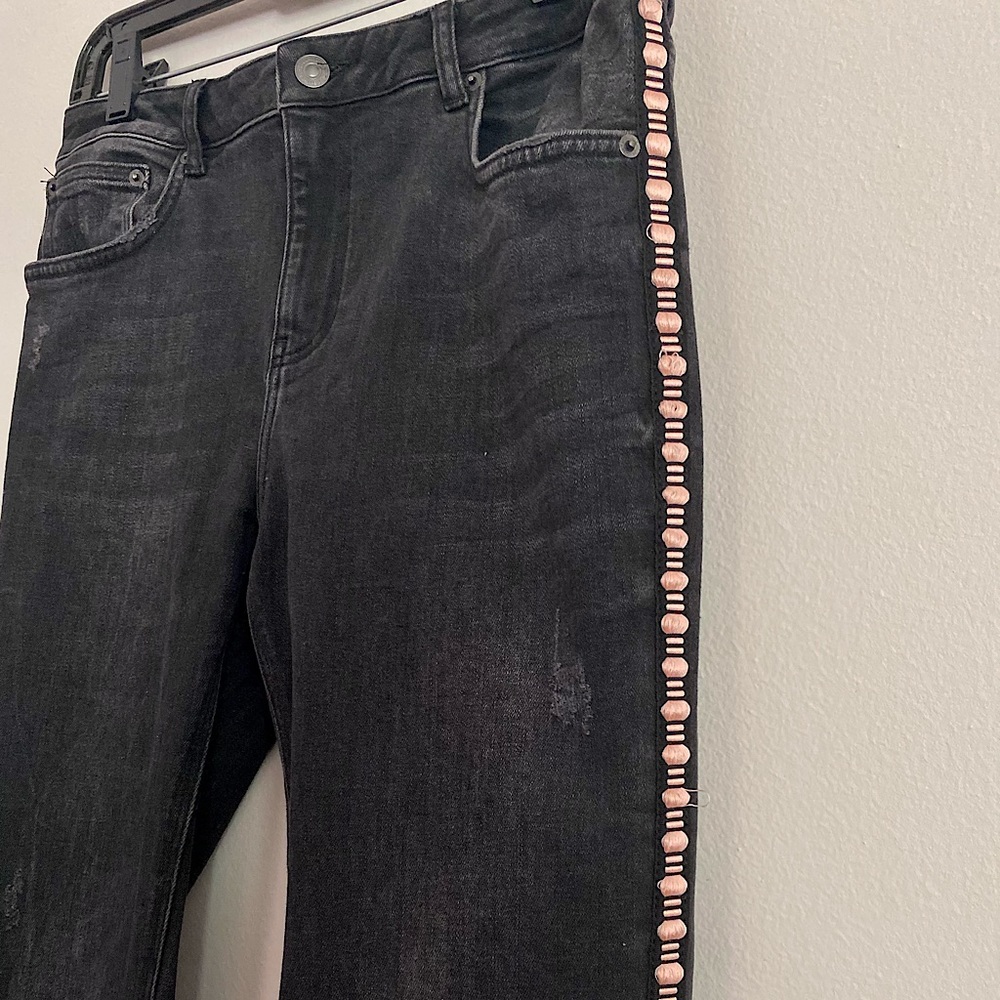 Zara Faded Black Skinny Jeans with Pink Detailing